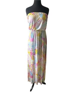 Full Circle Trends Strapless Medallion Pastel Multicolor Maxi Dress